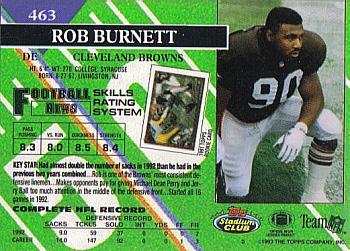 1993 Stadium Club - First Day Production/Issue #463 Rob Burnett Back