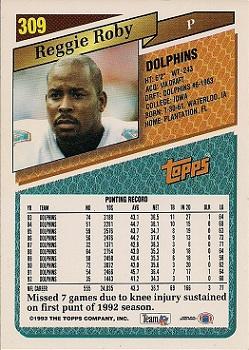 1993 Topps #309 Reggie Roby Back