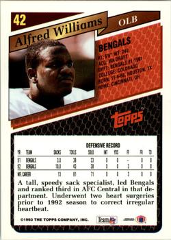 1993 Topps #42 Alfred Williams Back
