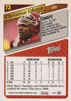 1993 Topps #73 Christian Okoye Back