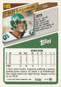 1993 Topps #185 Jeff Lageman Back