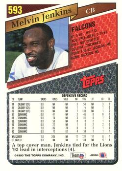 1993 Topps #593 Melvin Jenkins Back