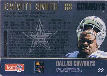 1994 Action Packed - Gold Signatures #22 Emmitt Smith Back
