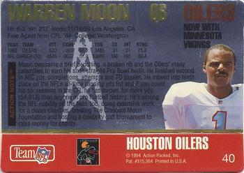1994 Action Packed - Gold Signatures #40 Warren Moon Back