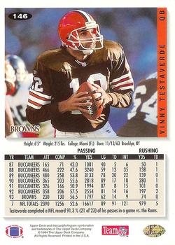 1994 Collector's Choice - Silver #146 Vinny Testaverde Back
