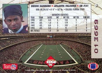1994 Collector's Edge - 1st Day Gold #5 Deion Sanders Back
