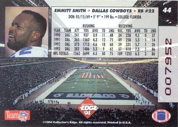 1994 Collector's Edge - 1st Day Gold #44 Emmitt Smith Back