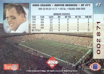 1994 Collector's Edge - 1st Day Gold #47 Greg Kragen Back