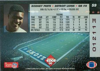 1994 Collector's Edge - 1st Day Gold #59 Rodney Peete Back