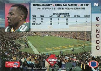 1994 Collector's Edge - 1st Day Gold #66 Terrell Buckley Back