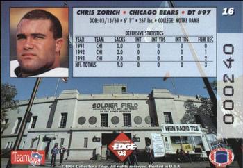 1994 Collector's Edge - Boss Squad Silver #16 Chris Zorich Back