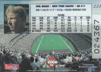 1994 Collector's Edge - Boss Squad Silver #133 Phil Simms Back