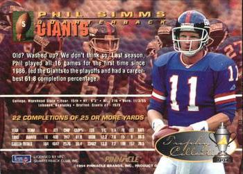 1994 Pinnacle - Trophy Collection #5 Phil Simms Back