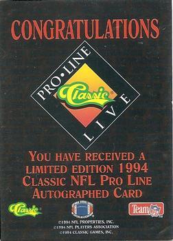 1994 Pro Line Live - Autographs #NNO David Klingler Back