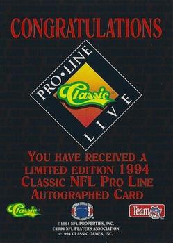 1994 Pro Line Live - Autographs #NNO Glyn Milburn Back