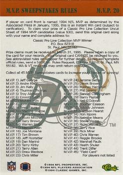 1994 Pro Line Live - MVP Sweepstakes #M.V.P. 20 Terry Kirby Back
