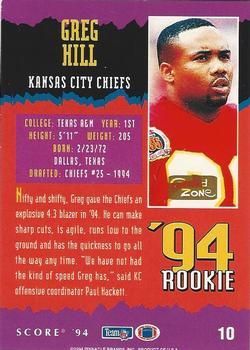 1994 Score - Gold Zone Rookie Exchange #10 Greg Hill Back