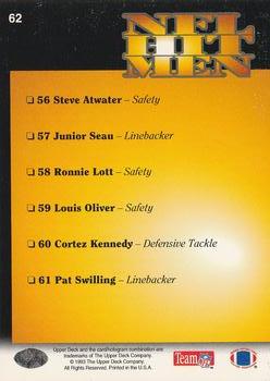1993 Upper Deck #62 NFL Hitmen Checklist Back