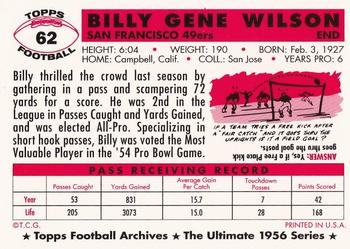 1994 Topps Archives 1956 #62 Billy Wilson Back