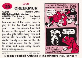 1994 Topps Archives 1957 #20 Lou Creekmur Back
