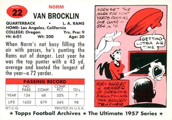1994 Topps Archives 1957 - Gold #22 Norm Van Brocklin Back