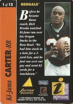 1995 Action Packed Rookies & Stars - Instant Impressions #1 Ki-Jana Carter Back