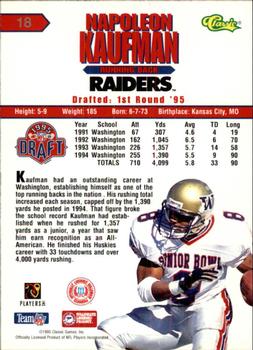 1995 Classic NFL Rookies - Printer's Proofs Silver #18 Napoleon Kaufman Back