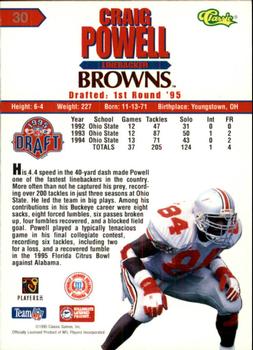 1995 Classic NFL Rookies - Printer's Proofs Silver #30 Craig Powell Back