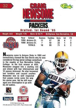 1995 Classic NFL Rookies - Printer's Proofs Silver #32 Craig Newsome Back