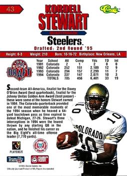 1995 Classic NFL Rookies - Printer's Proofs Silver #43 Kordell Stewart Back