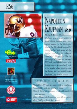 1995 Classic NFL Rookies - Rookie Spotlight #RS6 Napoleon Kaufman Back