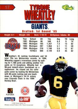 1995 Classic NFL Rookies - Silver #17 Tyrone Wheatley Back
