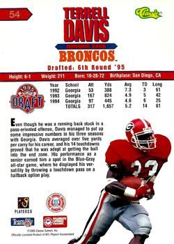 1995 Classic NFL Rookies - Silver #54 Terrell Davis Back