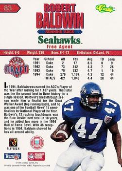 1995 Classic NFL Rookies - Silver #83 Robert Baldwin Back
