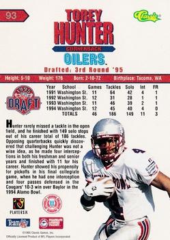 1995 Classic NFL Rookies - Silver #93 Torey Hunter Back