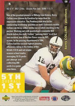 1995 Collector's Choice - Platinum Player's Club #5 Kerry Collins Back