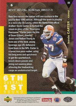 1995 Collector's Choice - Platinum Player's Club #6 Kevin Carter Back