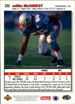1995 Collector's Choice - Platinum Player's Club #222 Willie McGinest Back