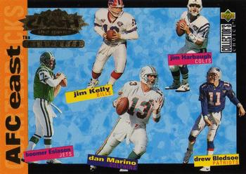 1995 Collector's Choice Update - You Crash the Game: The Playoffs Gold #CP1 Jim Kelly / Jim Harbaugh / Boomer Esiason / Dan Marino / Drew Bledsoe Front