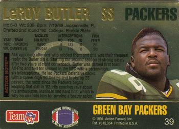 1994 Action Packed #39 LeRoy Butler Back