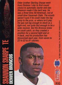 1994 Action Packed - Catching Fire #R10 Shannon Sharpe Back
