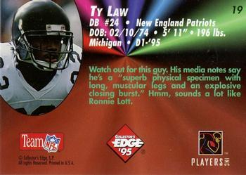 1995 Collector's Edge - Rookies Black Label #19 Ty Law Back