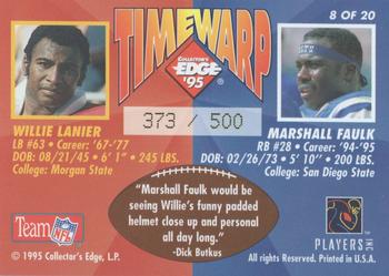 1995 Collector's Edge - TimeWarp Prisms #8 Marshall Faulk / Willie Lanier Back
