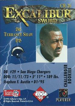 1995 Collector's Edge Excalibur - Challenger Rookies #CR-26 Terrance Shaw Back