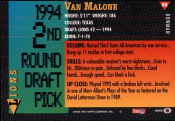 1994 Bowman #69 Van Malone Back