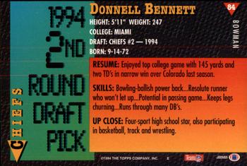 1994 Bowman #84 Donnell Bennett Back