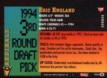 1994 Bowman #173 Eric England Back
