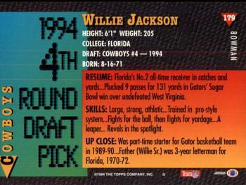 1994 Bowman #179 Willie Jackson Back