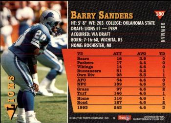 1994 Bowman #180 Barry Sanders Back