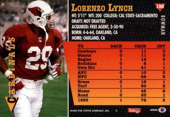 1994 Bowman #198 Lorenzo Lynch Back